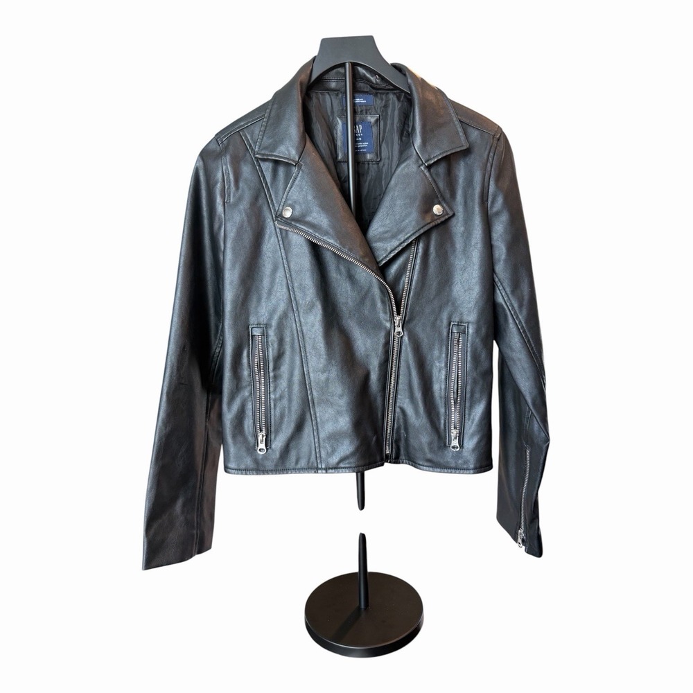 Gap Teen Black Faux Leather Moto Jacket Biker Grunge Y2K Size 14-16 XL